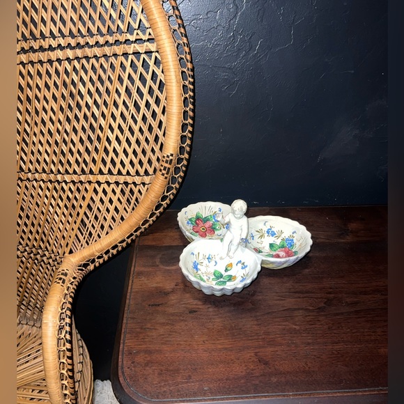 Victorian Antique Angelic Child Baby Floral Candy Dish Center Piece Vanity Plate - Picture 2 of 14